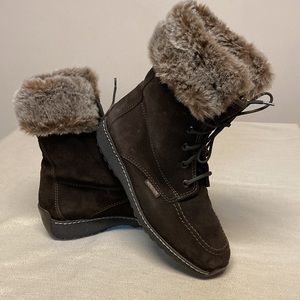 Mephisto genuine suede,leather and faux fur trim boots